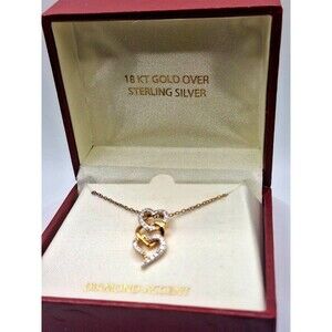 18 KT Gold over Sterling  Silver & Diamond Accent Triple Heart Necklace Pendant
